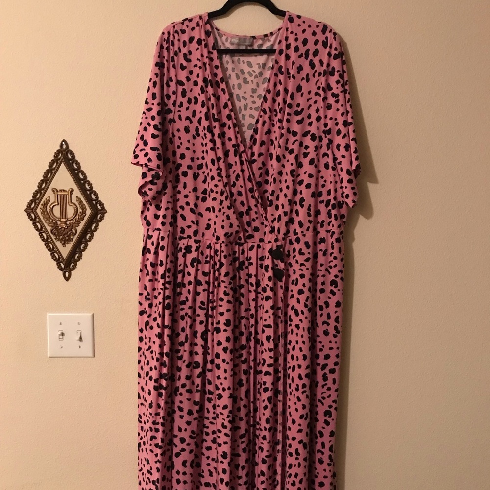 ASOS Pink Cheetah Print Faux Wrap Dress 4X/5X